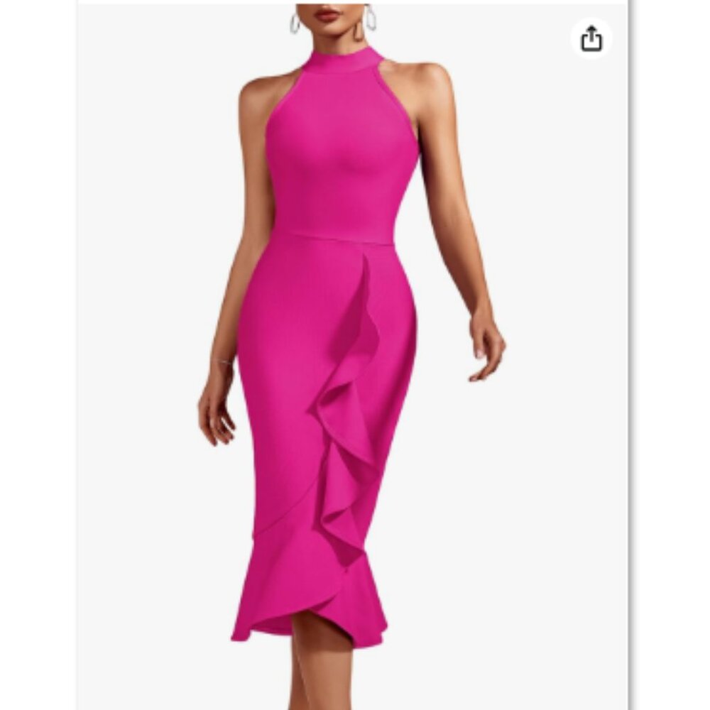 whoinshop Women's BLACK Halter Mermaid Bandage Dress | L | NWT - Picture 6 of 12